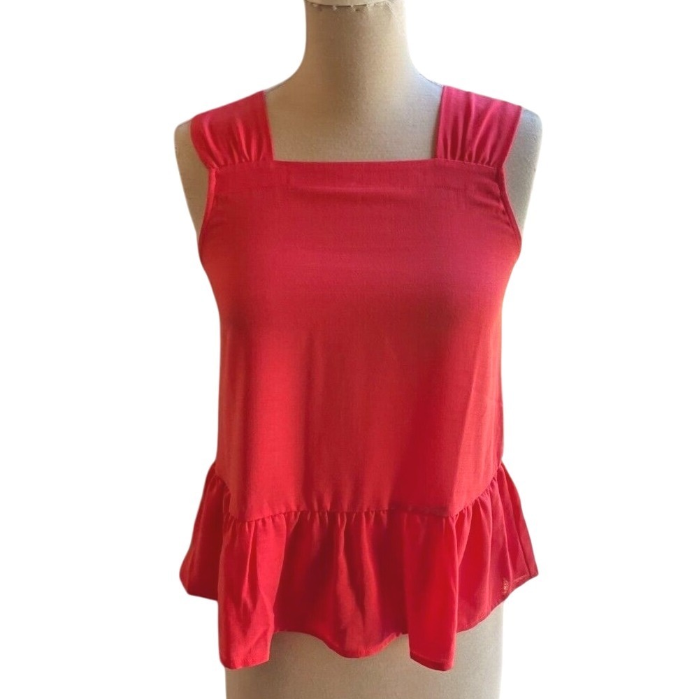 LOFT Minimalist Coral Pink Sleeveless Square Neck Girly Peplum Top Size XXS New‎